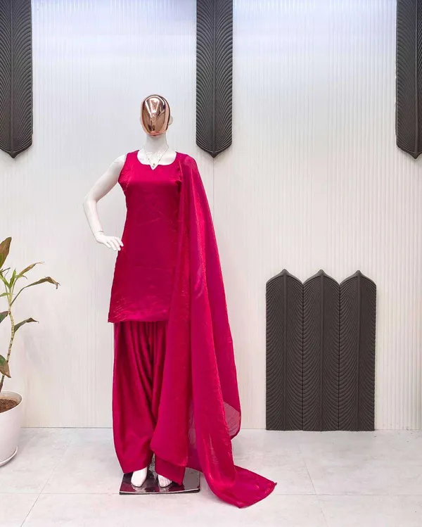 Women_S_Fendi_Silk_Solid_Semi_Stitched_Sleeveless_Kurti_With_Salwar_And_Dupatta_Set