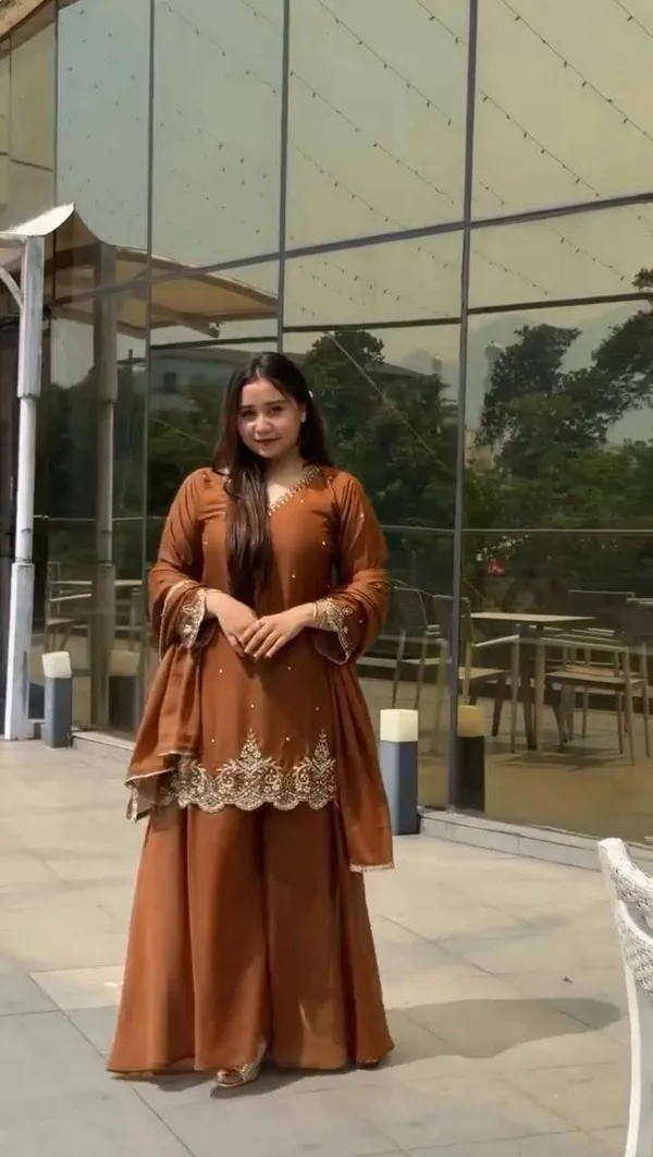 Women_S_Georgette_Sequence_Moti_Work_Straight_Kurti_With_Salwar_And_Dupatta_Set