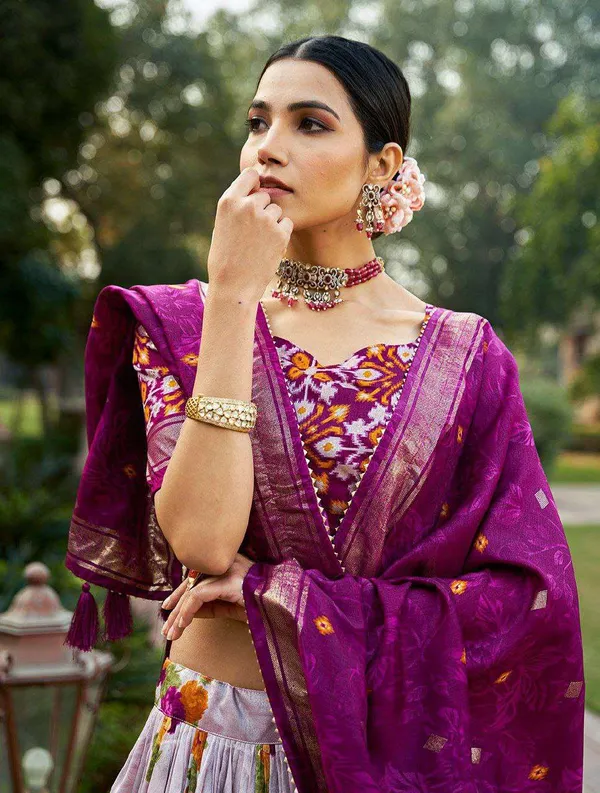 Women_S_Patola_Print_Tussar_Silk_Lehenga_Choli_Dupatta_Set