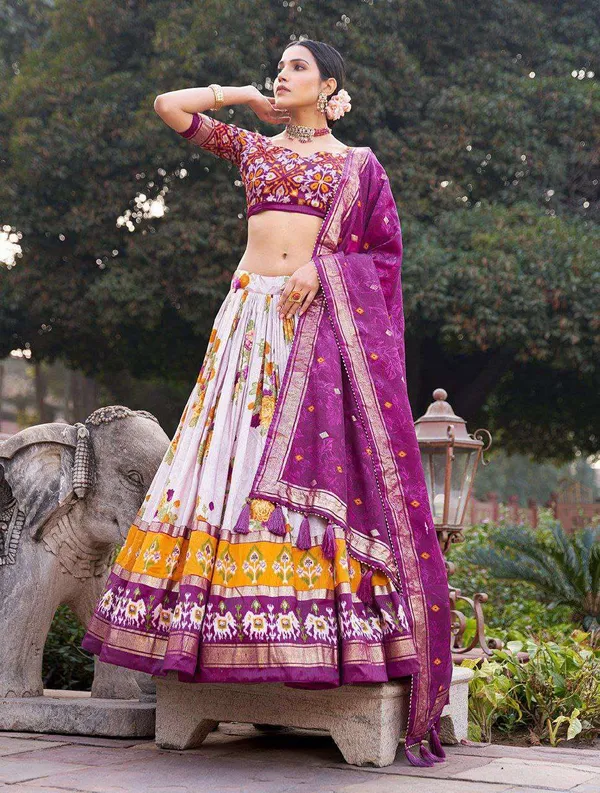 Women_S_Patola_Print_Tussar_Silk_Lehenga_Choli_Dupatta_Set