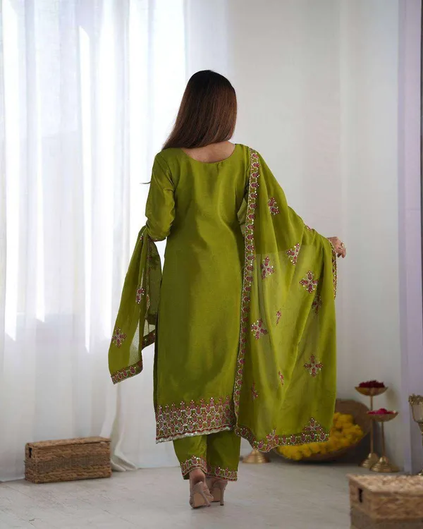 Women_S_Chinnon_Silk_Embroidery_Sequence_Work_And_Lace_Work_Straight_Kurti_With_Pant_And_Dupatta