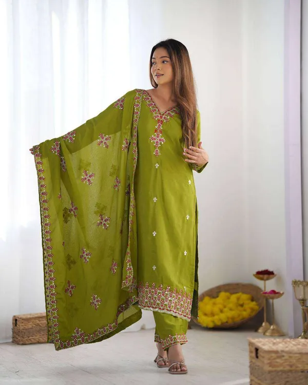 Women_S_Chinnon_Silk_Embroidery_Sequence_Work_And_Lace_Work_Straight_Kurti_With_Pant_And_Dupatta