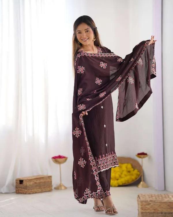Women_S_Chinnon_Silk_Embroidery_Sequence_Work_And_Lace_Work_Straight_Kurti_With_Pant_And_Dupatta