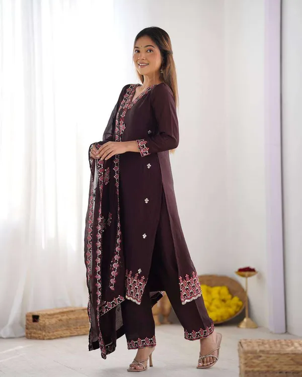 Women_S_Chinnon_Silk_Embroidery_Sequence_Work_And_Lace_Work_Straight_Kurti_With_Pant_And_Dupatta