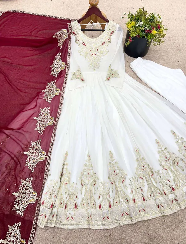 Women_S_Georgette_Embroidery_Sequence_Work_Anarkali_Kurti_With_Dupatta_Set