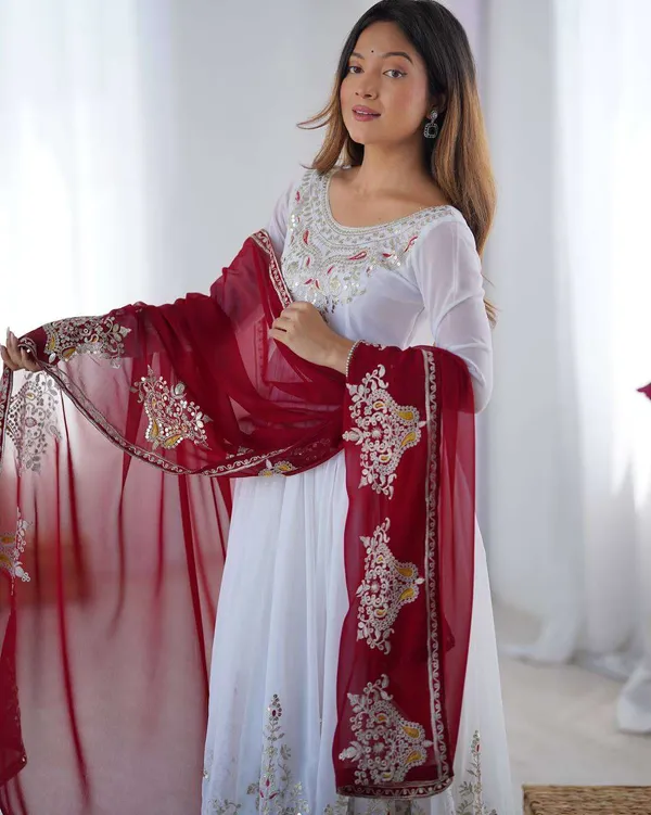 Women_S_Georgette_Embroidery_Sequence_Work_Anarkali_Kurti_With_Dupatta_Set