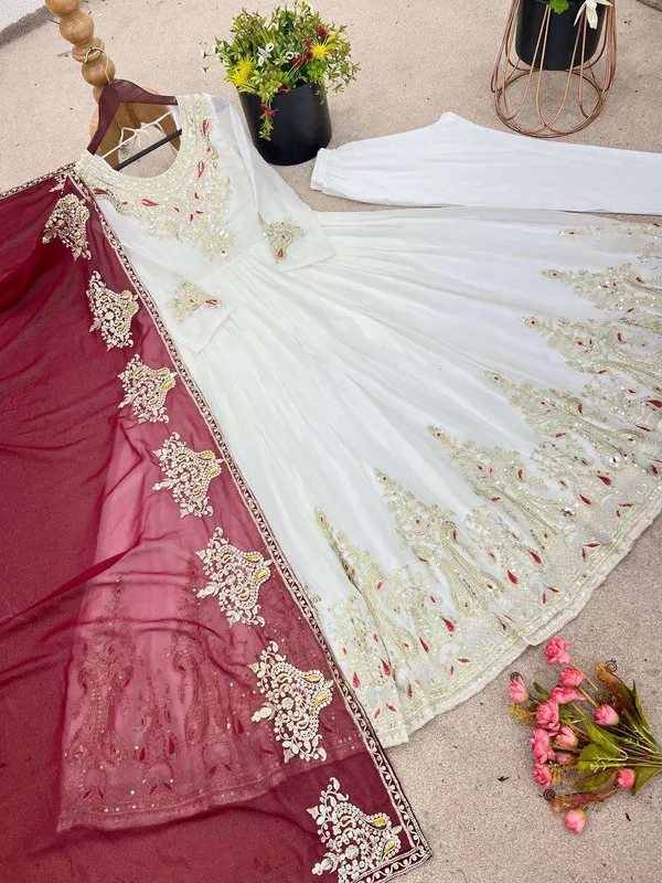 Women_S_Georgette_Embroidery_Sequence_Work_Anarkali_Kurti_With_Dupatta_Set