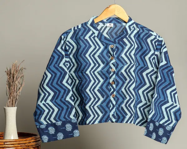 Handmade_Cotton_Shirt_For_Women_Black_Grey_Zigzag_Print_Button_Down_Top_With_Full_Sleeves