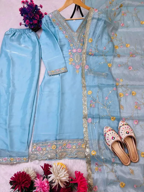 Women_S_Silk_Heavy_Embroidery_Sequence_Work_Top_Bottom_Straight_Kurti_With_Pant_And_Dupatta_Set