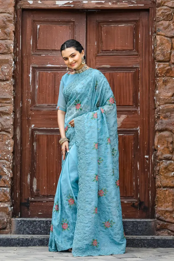 Women_S_Elegant_Sage_Green_Georgette_Saree_With_Delicate_Floral_Embroidery_Sequin_Work_Perfect_For_Summer_Festivities_Day_Events
