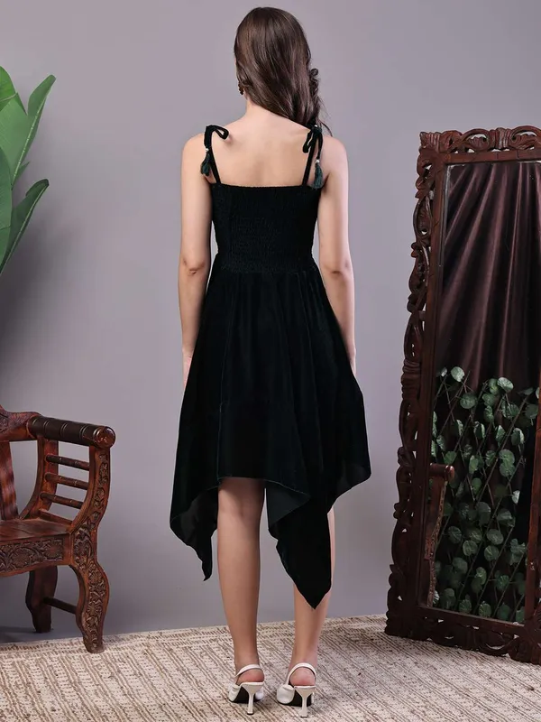 Women_S_Bottle_Green_Junglee_Pattern_Velvet_Handkerchief_Hem_Dress_Midi_Dresses