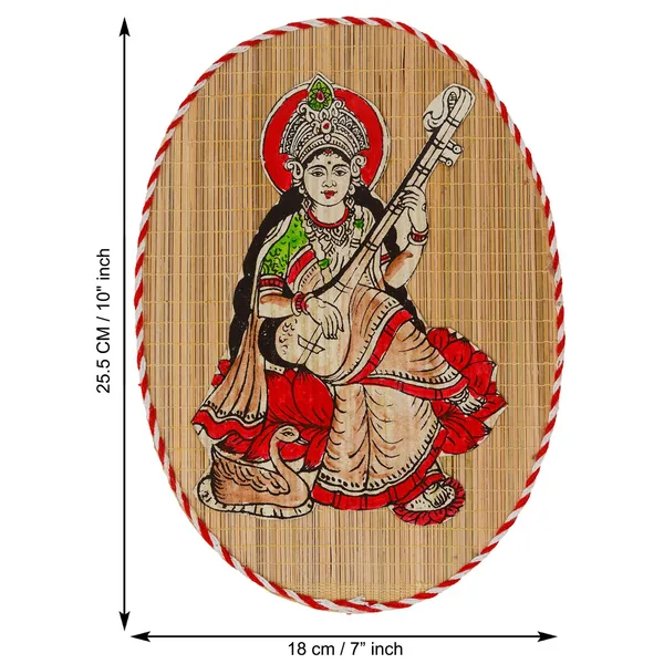 Oval_Shaped_Design_Bamboo_Hand_Crafted_Wall_Hangings_Of_Godess_Sarwasti_Ji_For_Home_Decor