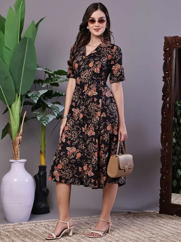 Women_S_Chic_Black_Rust_Floral_Print_Button_Front_Midi_Dress