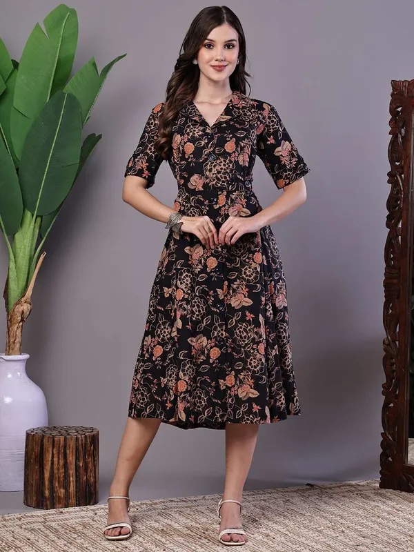 Women_S_Chic_Black_Rust_Floral_Print_Button_Front_Midi_Dress