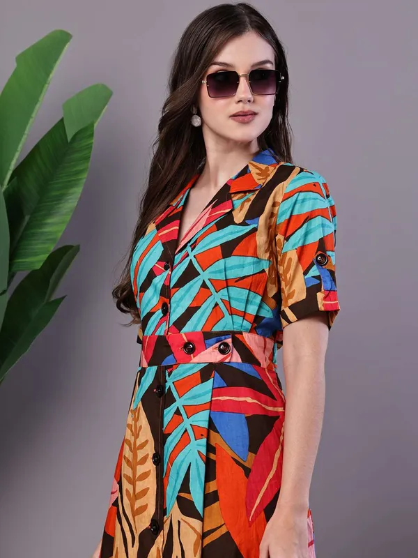 Women_S_Leaf_Print_Button_Down_Cotton_Midi_Dress