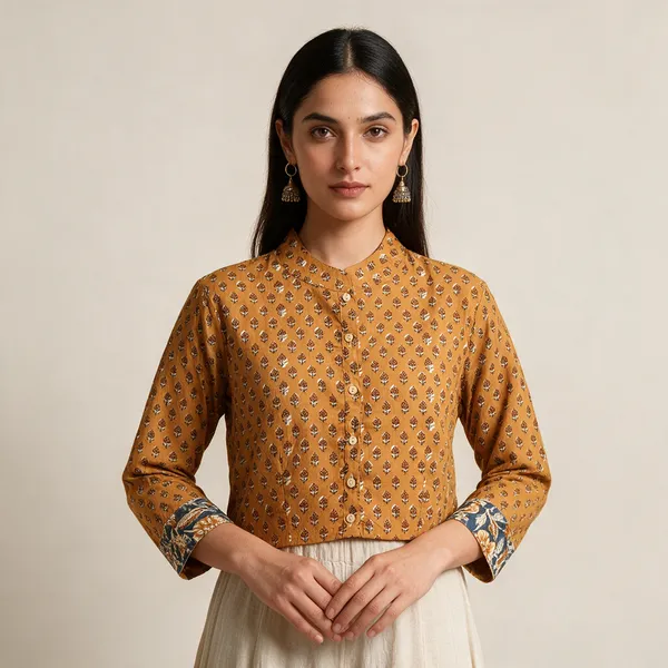 Handmade_Block_Print_Cotton_For_Women_Ethnic_Floral_Printed_Top_With_Long_Sleeves