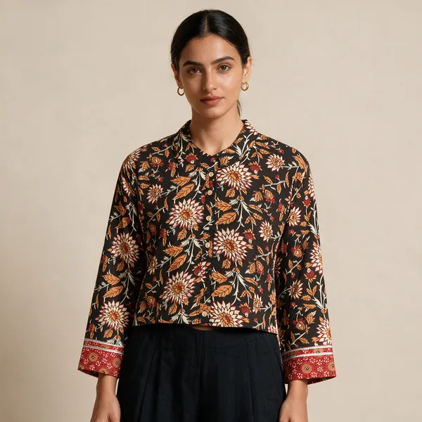 Handmade_Block_Print_Cotton_For_Women_Ethnic_Floral_Printed_Top_With_Long_Sleeves