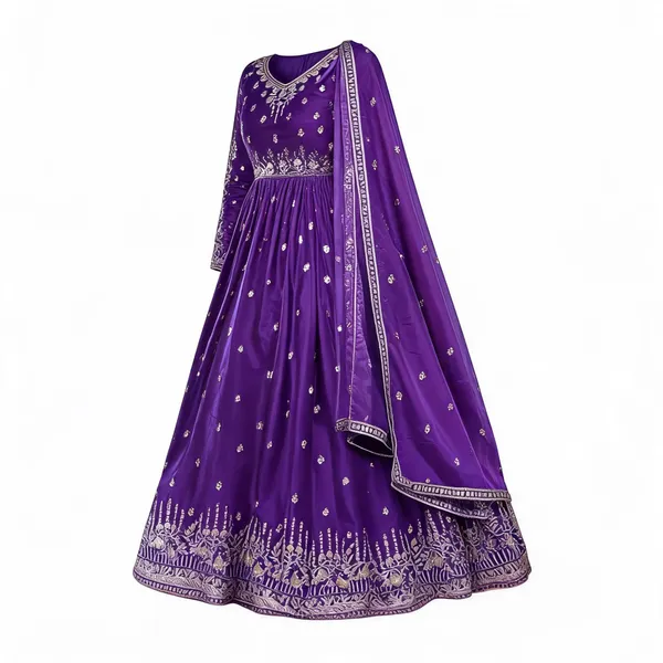 Womens_American_Silk_Sequence_Embroidery_Long_Anarkali_Kurti_Gown_With_Dupatta