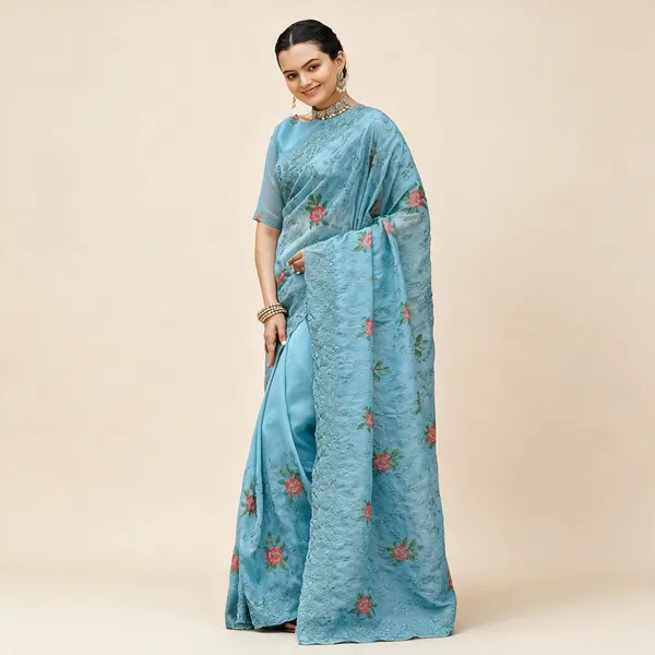 Womens_Elegant_Sage_Blue_Georgette_Saree_With_Delicate_Floral_Embroidery_Sequin_Work_Perfect_For_Summer_Festivities_Day_Events