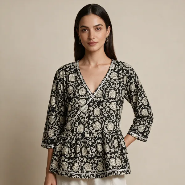 Handmade_Block_Print_Cotton_For_Women_Ethnic_Floral_Printed_Top_With_Long_Sleeves
