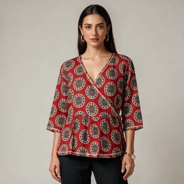 Handmade_Block_Print_Cotton_For_Women_Ethnic_Floral_Printed_Top_With_Long_Sleeves