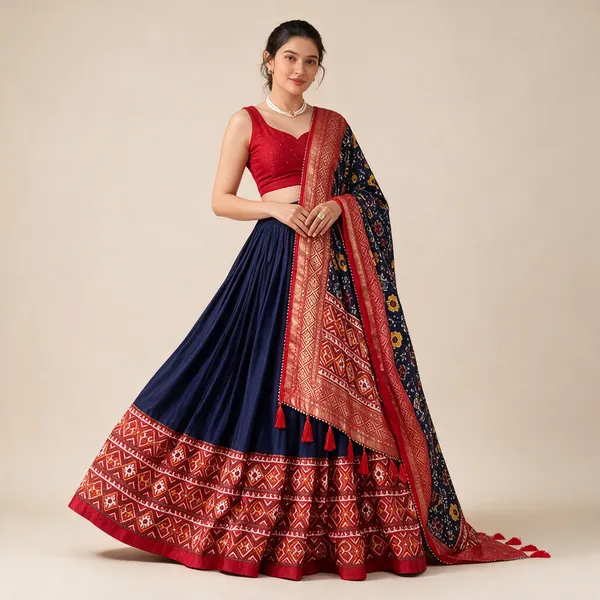 Womens_Tussar_Silk_Patola_Print_Lehenga_Choli_Dupatta_Set