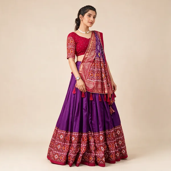 Womens_Tussar_Silk_Patola_Print_Lehenga_Choli_Dupatta_Set