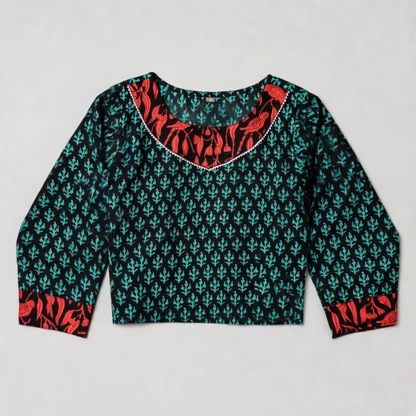 Handmade_Block_Print_Cotton_For_Women_Ethnic_Floral_Printed_Top_With_Long_Sleeves