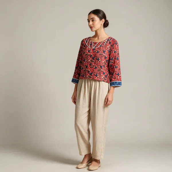 Handmade_Block_Print_Cotton_For_Women_Ethnic_Floral_Printed_Top_With_Long_Sleeves