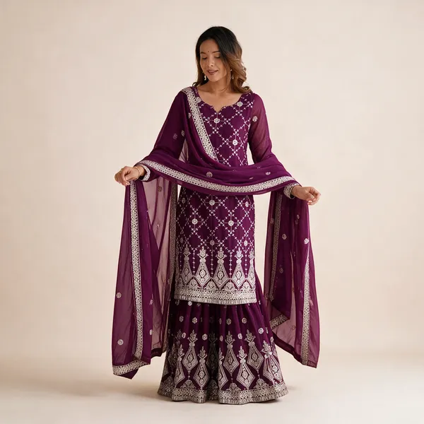 Womens_Georgette_Embroidery_Work_Straight_Kurta_With_Sharara_Suit_And_Dupatta_Set