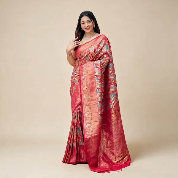 Womens_Luxurious_Pista_Green_Pink_Art_Silk_Saree_With_Intricate_Leaf_Weave_Broad_Zari_Border_Ideal_For_Festive_Wedding_Occasions