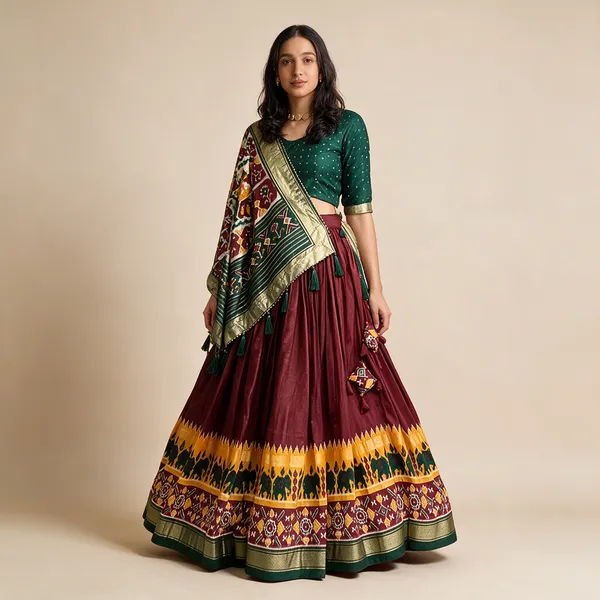 Womens_Tussar_Silk_Patola_Print_Lehenga_Choli_Dupatta_Set