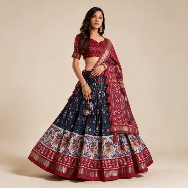 Womens_Traditional_Patola_Print_Tussar_Silk_Lehenga_Choli_With_Festive_Dupatta