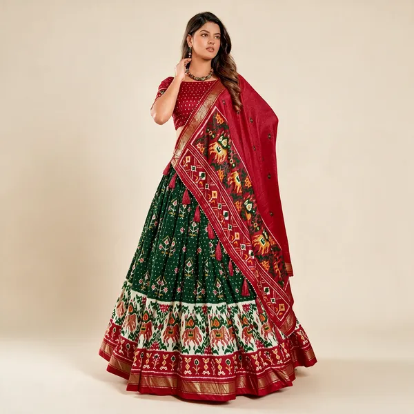 Womens_Traditional_Patola_Print_Tussar_Silk_Lehenga_Choli_With_Festive_Dupatta