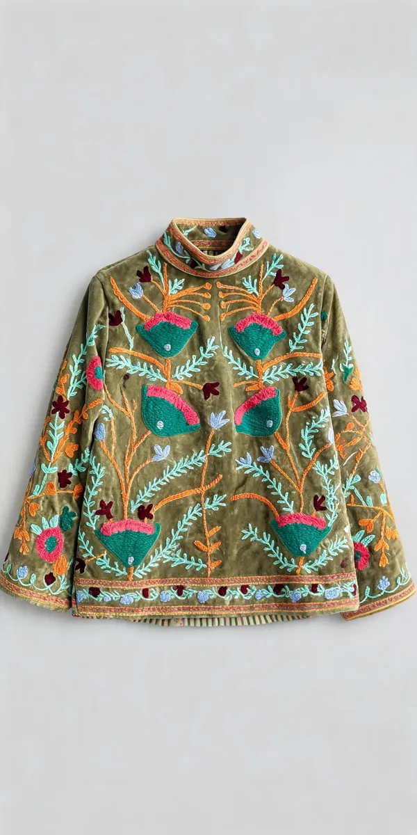 Womens_Olive_Green_Velvet_Embroidered_Jacket_With_Floral_Design