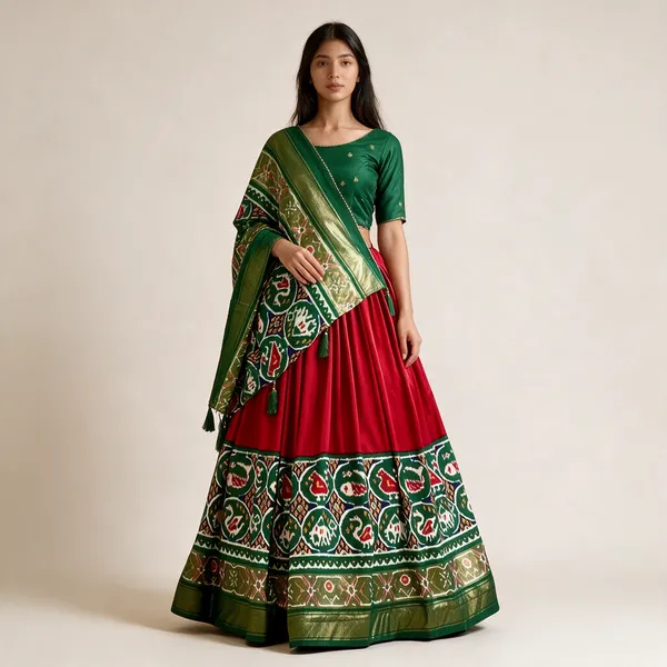Womens_Stitched_Tussar_Silk_Patola_Print_Lehenga_Choli_Dupatta_Set