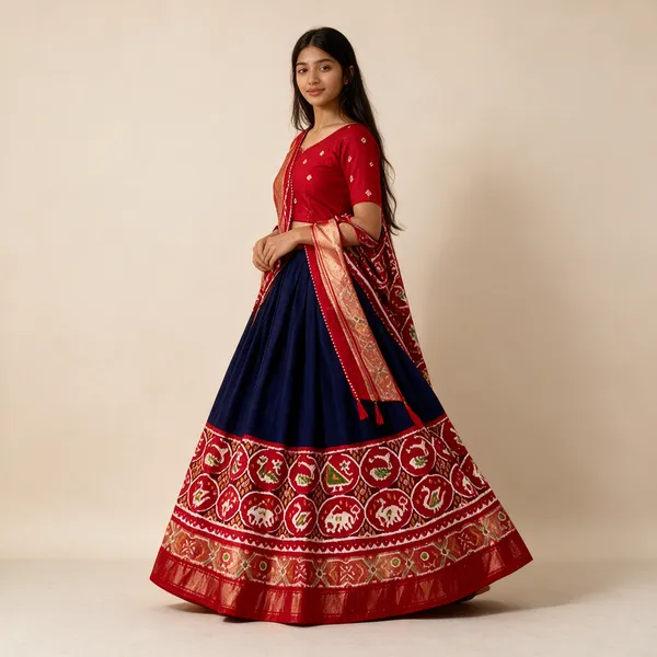 Womens_Stitched_Tussar_Silk_Patola_Print_Lehenga_Choli_Dupatta_Set