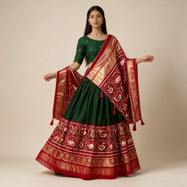 Womens_Stitched_Tussar_Silk_Patola_Print_Lehenga_Choli_Dupatta_Set