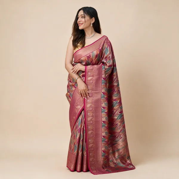 Womens_Luxurious_Pista_Green_Pink_Art_Silk_Saree_With_Intricate_Leaf_Weave_Broad_Zari_Border_Ideal_For_Festive_Wedding_Occasions