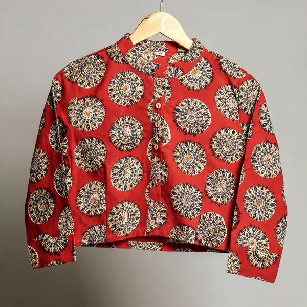 Handmade_Block_Print_Cotton_For_Women_Ethnic_Floral_Printed_Top_With_Long_Sleeves