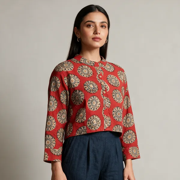 Handmade_Block_Print_Cotton_For_Women_Ethnic_Floral_Printed_Top_With_Long_Sleeves