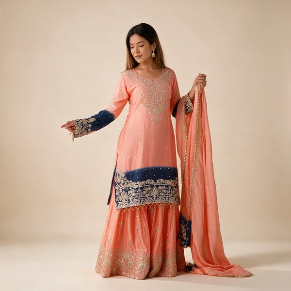 Womens_Chinon_Silk_Sequence_With_Rivet_Moti_Work_Straight_Kurta_With_Sharara_And_Dupatta_Set