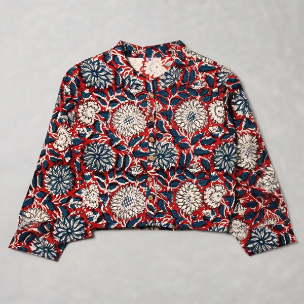 Handmade_Block_Print_Cotton_For_Women_Ethnic_Floral_Printed_Top_With_Long_Sleeves