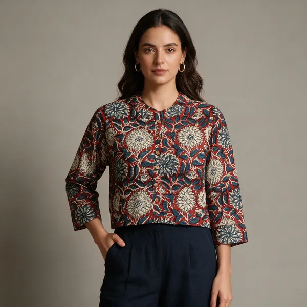 Handmade_Block_Print_Cotton_For_Women_Ethnic_Floral_Printed_Top_With_Long_Sleeves