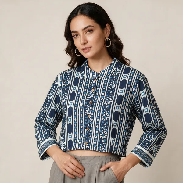 Handmade_Block_Print_Cotton_For_Women_Ethnic_Floral_Printed_Top_With_Long_Sleeves
