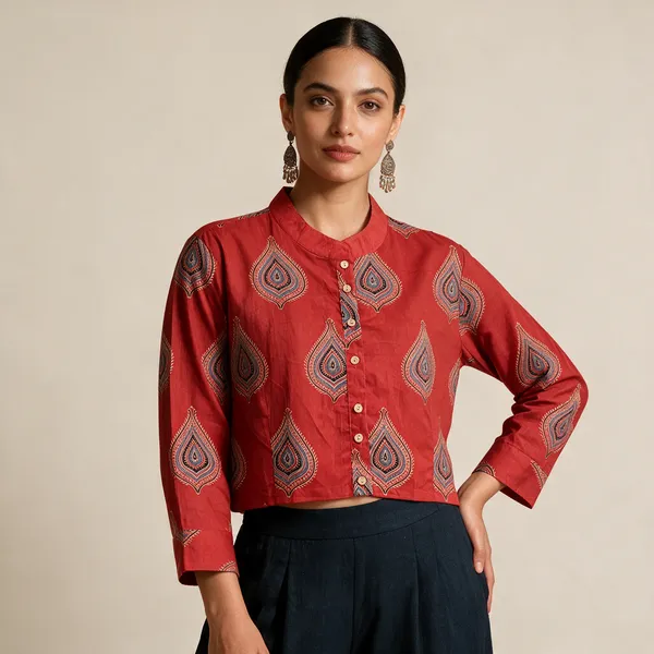 Handmade_Block_Print_Cotton_For_Women_Ethnic_Floral_Printed_Top_With_Long_Sleeves