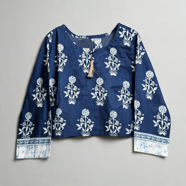 Handmade_Block_Print_Cotton_For_Women_Ethnic_Floral_Printed_Top_With_Long_Sleeves