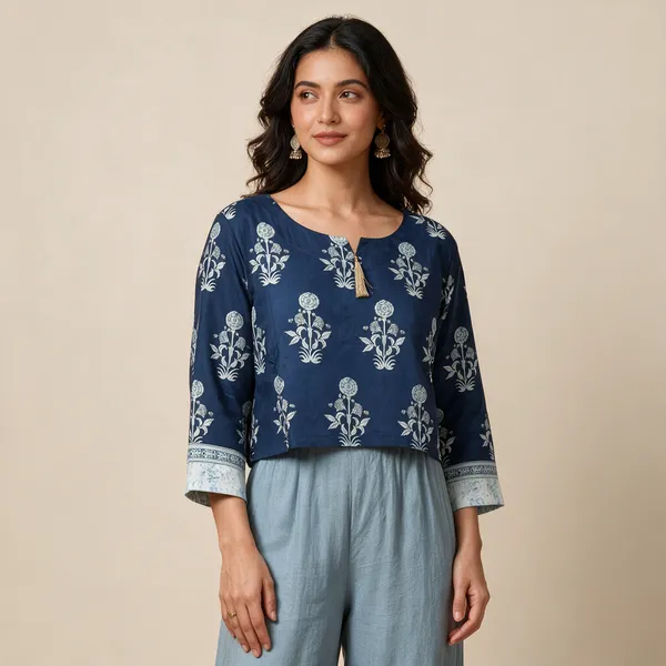 Handmade_Block_Print_Cotton_For_Women_Ethnic_Floral_Printed_Top_With_Long_Sleeves