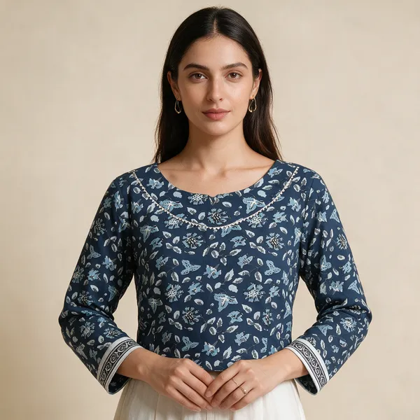 Handmade_Block_Print_Cotton_For_Women_Ethnic_Floral_Printed_Top_With_Long_Sleeves
