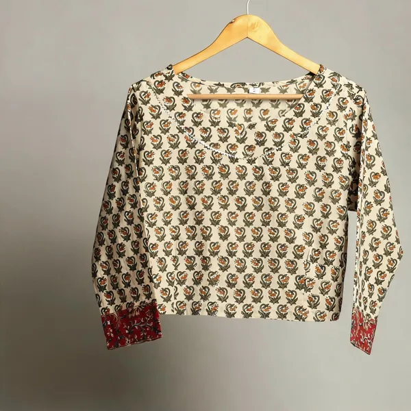 Handmade_Block_Print_Cotton_For_Women_Ethnic_Floral_Printed_Top_With_Long_Sleeves